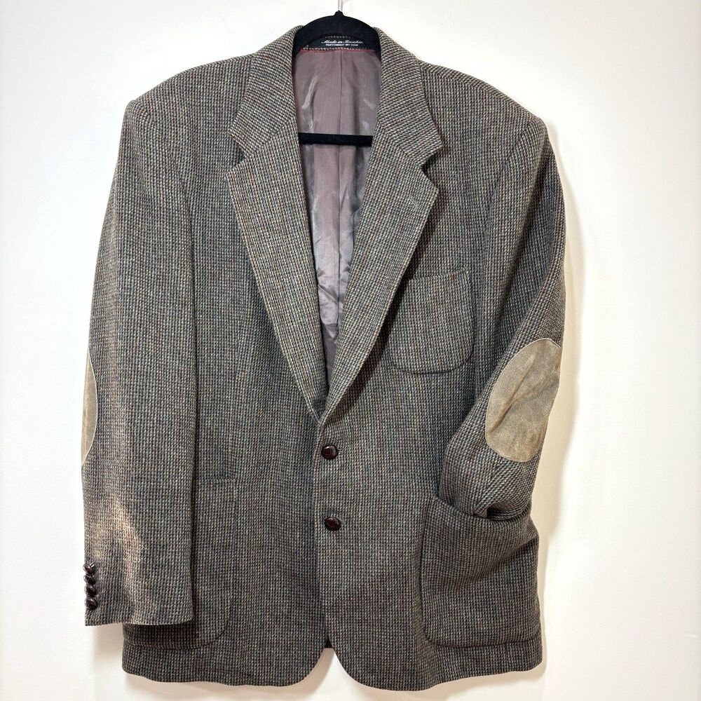 VTG Lambs Wool Tweed Blazer Mens 42R Brown Elbow Patch Academia Old Money Preppy